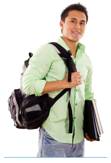 Latino student carrying his backpack